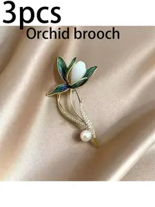3pcs Orchid Brooches, High-Quality Alloy Material, Luxurious Floral Design, Fashionable Elegant Pin, Perfect for Accessories