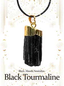 Black Tourmaline Necklace Gold Plated Healing Crystal Pendant Block Absorb Neutralize Grounding Detox EMF Protection Anxiety Relief Handmade Spiritual Gift for Men Women Girlfriend Boyfriend Birthday Anniversary Meditation Yoga