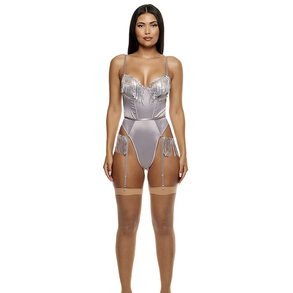 Forplay Peep Show Sequin Fringe Teddy - Silver