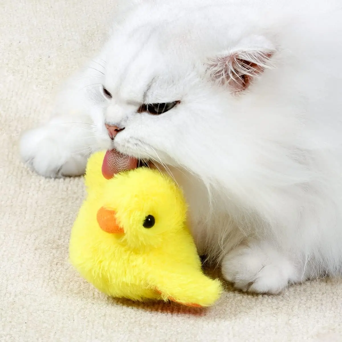 【Christmas Gift for Pets】Rechargeable Flapping Duck, Lifelike Quack Chirping, Touch Activated Kitten Kicker Plush Interactive Exercise Toys Interactiv