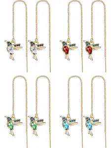 Vivid 4 Pairs Colorful Birds Hoop Earrings Alloy Threader Earrings with Rhinestones for Women Men Separable Cubic Zirconia Crystal Drop Dangle Earrings Chain Tassel Earrings Lightweight Minimalist Chain Earrings Jewelry Set