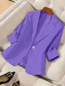 A women's pure color linen thin lightweight temperament high-end sense Elegant Chic of seven-eighths sleeve suit jacket, Blazer, suitable for spring and summer, suitable for daily wear.