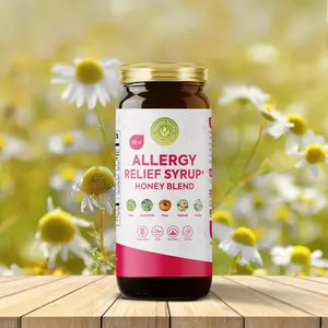 Allergy Relief Syrup Honey Blend itchy watery eyes itchy nose sneezing runny nose hives congestions natural vegan adult childern Gluten free Dye Free NonGMO Halal pure Manuka honey royal jelly honey honey Organic  Natural Dairy Free  Bottle Natural