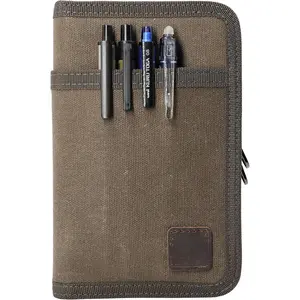 Field Notes Notebooks Cover for 3.3 x 5.5 Pocket Notebook Journal with Pen Holder, Water Resistant Zipper Cover for 3.5 x 5.5 Field Journal Planner Sketchbook, Waxed Canvas, Olive.