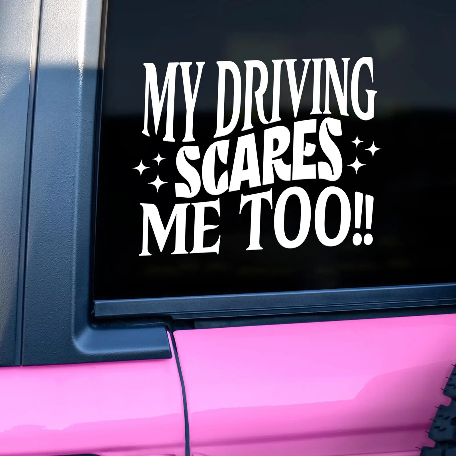 My Driving Scares Me Too Car Decal, Funny Sarcastic Decals for Vehicles, Positive Affirmation Vinyl Waterproof Bumper Sticker for Car, Truck, Wall & Window