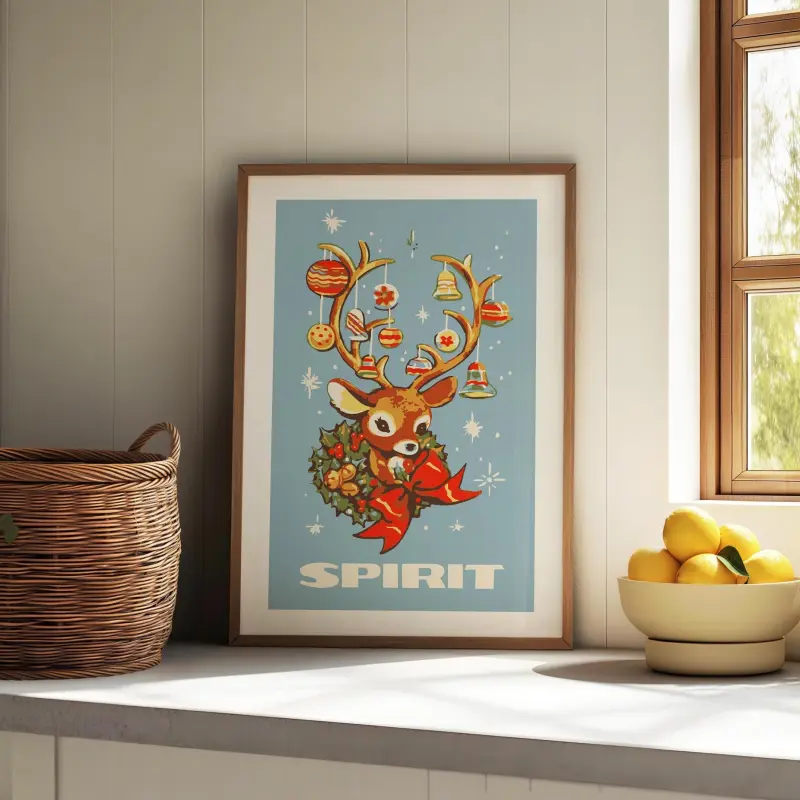 Holiday Spirit Christmas Print Retro Christmas Art Reindeer Poster Christmas Kitchen Wall Art Home Decor Holiday Party Gift