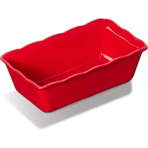 Baking Bread Loaf Pan, 8.5 x 4.5 Inch - Non-Stick Ceramic Meatloaf Pan - Microwave & Dishwasher Safe, Rectangular Mold, Red