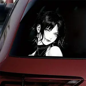 1PC Dark Retro Gothic Anime Girl Vinyl Sticker - Waterproof, Durable & Scratch Resistant Sticker for Motorcycles & Cars, Rear Windshields and Side Decor, with Black Hair & Butterfly Eye Makeup Design, Motorcycle Accessories, Car Decorative Sticker