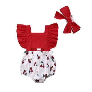 Newborn Infant Baby Girls Ruffle Romper Big Bow Onesie Bodysuit Sunsuit Jumpsuit Outfit with Headband
