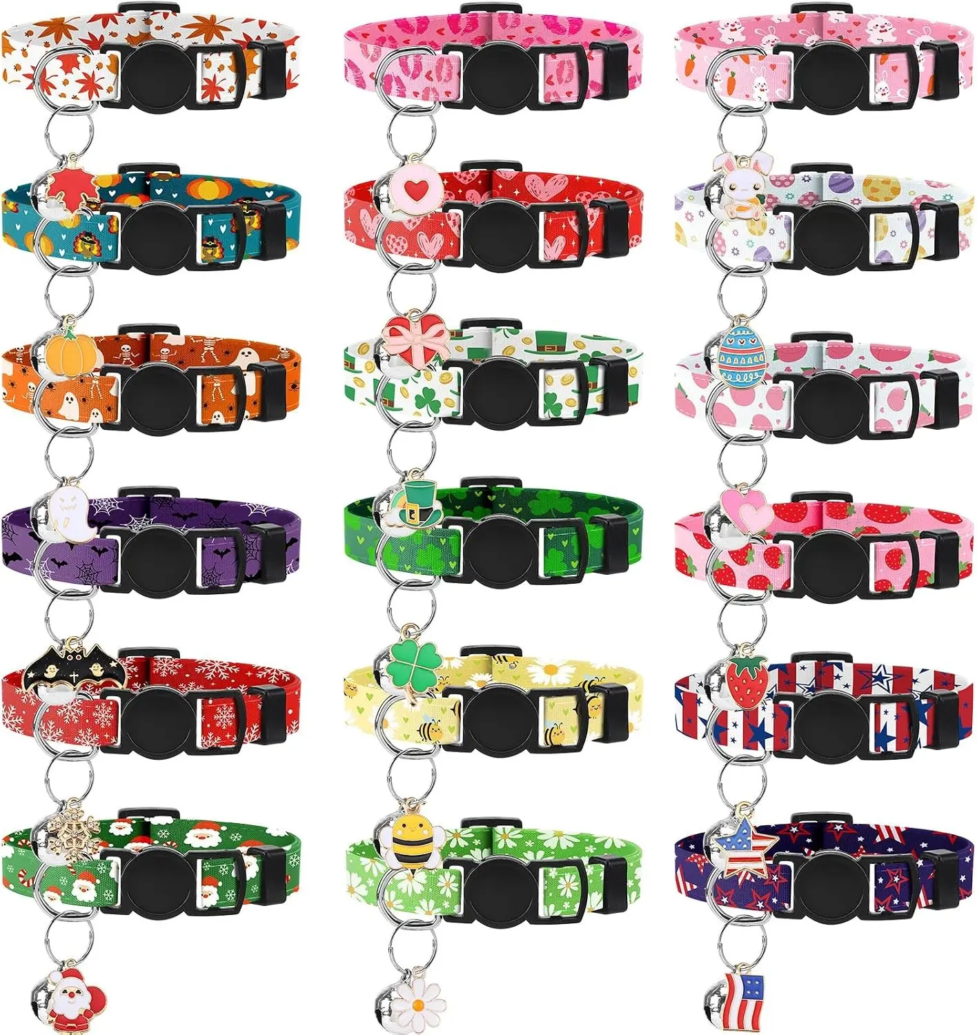 18 Pcs Holiday Cat Collars Halloween Breakaway with Bell