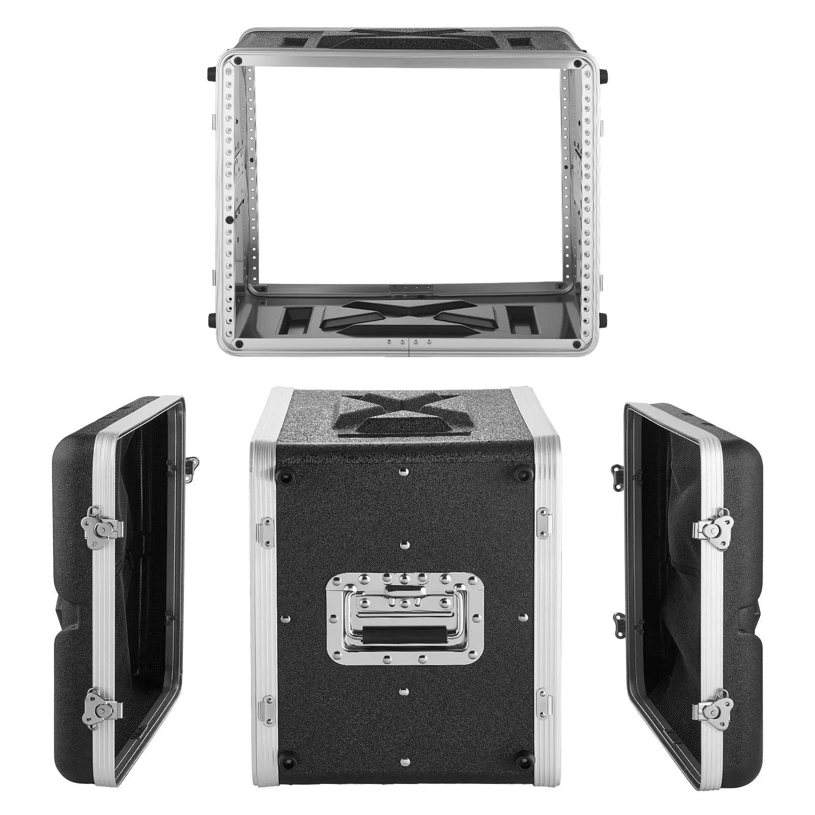 VEVOR 8U Shallow Server Rack Cabinet, 14in Depth, 11.4in Internal Depth, ABS Shell, Recessed Twist Latches, Detachable Front & Back Covers, Rack Rails, Mesh Pocket, Easy Installation for Audio Gear & Amplifiers