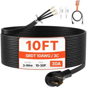 VEVOR 10 ft Dryer Extension Cord, 4-Prong NEMA 14-30P to 14-30R Dryer Cord, 125V/250V, STW 10AWG/4C, 30A, Pure Copper Wire Cable with Black Non-Woven Bag and PVC Cable Tie, for Outdoor Indoor UseVEVOR Super Brand Day