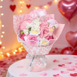 Handmade Crochet Flower Bouquet, Artificial Rose & Carnation Bouquet, Decorative Flower Arrangement for Home Party Wedding Anniversary, Fruit, Crochet Flowers Bouquet