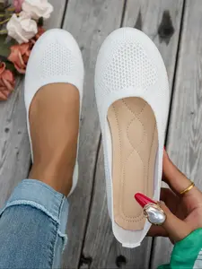 Women's New Round Toe Knit Flat Ballet Shoes, Ballerina Flats Shoes, Breathable Textile Upper, One-Piece Slip-On, Comfortable for Daily Commute and Casual Wear