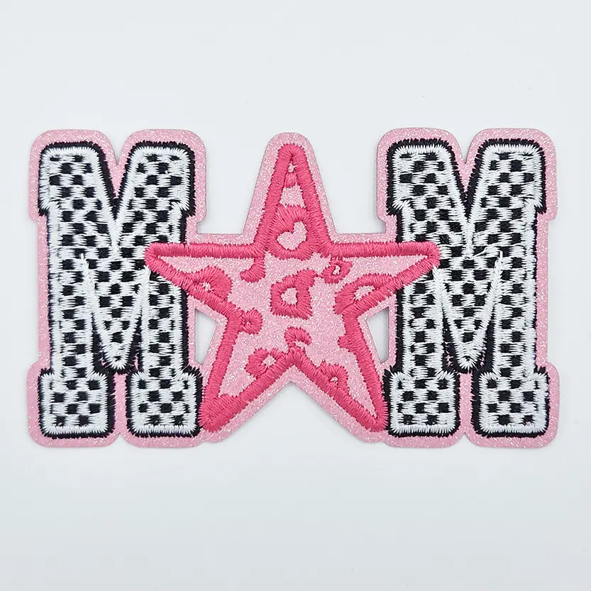 MOM Checkered Star Embroidered HAT/POCKET Patch