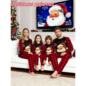 Christmas Family Pajama Set, Striped Plaid Long-Sleeve Sleepwear, Casual Fitted Homewear for Men, Women, and Kids, Suitable for All Seasons