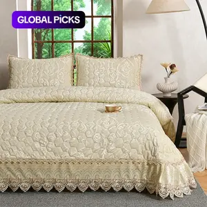 3pcs Embroidered Bedspread Set, Includes 1 Bedspread & 2 Pillowcases, Thickened Cotton, Luxury Bedroom Decor, Decorative Bedding Set, Perfect Gift, Bedroom Bedding Set #GLOBAL PICKS