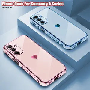 Phone Case Suitable for Samsung Suitable for Galaxy A37 A57 A55 A56 A36 A35 A34 A54 A53 A17 A16 A15 A25 A26, Electroplating Side Love-Heart Camera Protection Bumper Daily Use Shockproof Protective Phone Cover