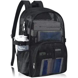 Mesh Backpack for Adults See Through School Bag with 15.6" Laptop Compartment Adjustable Straps for Swimming Fitness Sports Bookbag - Organized Daypack