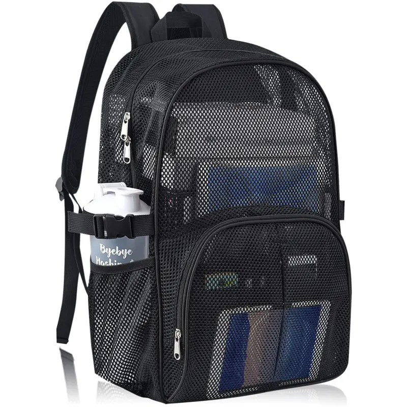 Mesh Backpack for Adults See Through School Bag with 15.6" Laptop Compartment Adjustable Straps for Swimming Fitness Sports Bookbag - Organized Daypack