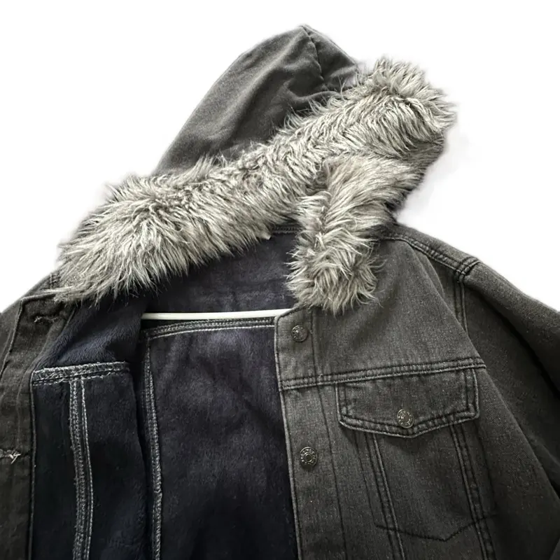 Grey Jean Jacket with Fur Detailing - Product Title
