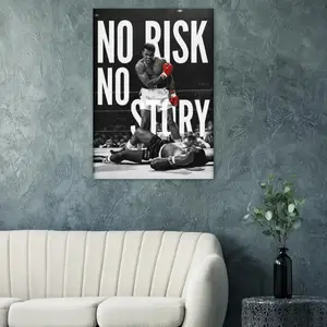 Motivational Boxing Wall Art Decor, "No Risk No Story" Posters and Prints, Vintage Sports Canvas Artwork, Fighter Mindset Aesthetic for Gym Office Man Cave Home Decor, Gift Idea