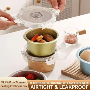 Food Grade Titanium Lunch Box, Round Meal Container with Lid, Leak-Proof Small Capacity, Home Refrigerator Storage, Kitchen Organizer