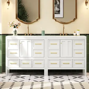72'' Bathroom Vanity with Resin Sink Combo, Solid Wood Frame Bathroom Storage Cabinet, Freestanding Vanity Set with 5 Drawers& Soft Closing Doors