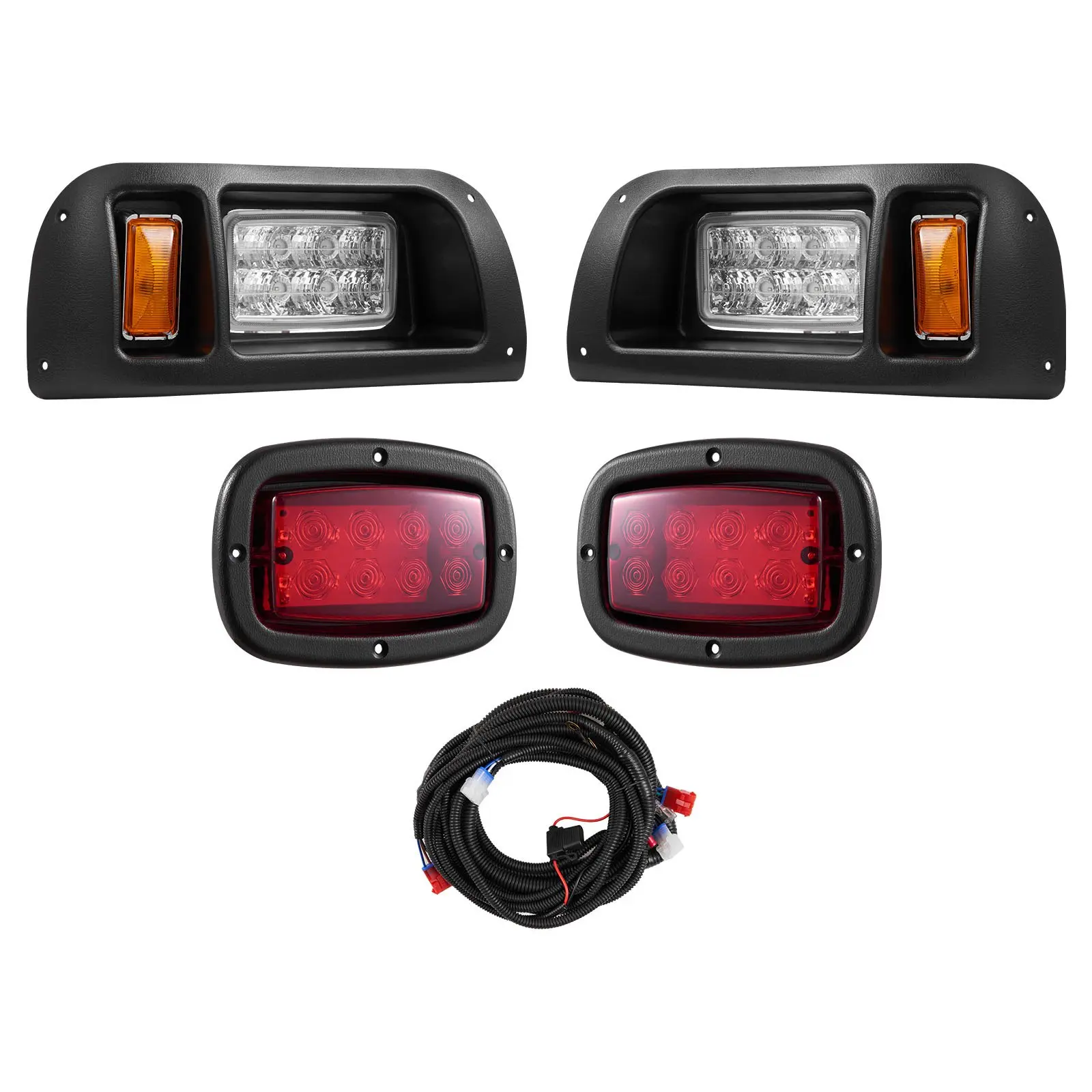 【Summerfinds】VEVOR 12V Tool-Free LED Golf Cart Headlight & Tail Light Kit with Wiring Harness, Switch, Zip Ties, ABS Housing, Brightening Luminous, Waterproof, Dustproof, Fits EZGO TXT 1996-2013 Models, LED Car Lights, Car Headlights
