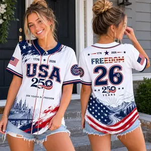 USA 250th Anniversary Baseball Jersey, America 2026 Button Up Shirt, Patriotic Fourth of July Gift Tee Unisex ,Comfortable to wear, a must-have for game days and holidays
