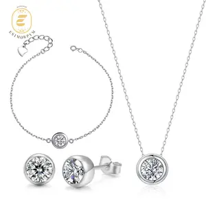 Moissanite 1ct Romantic Bubble Jewelry Set Earrings Necklace Bracelet Set for Birthday Wedding Engagement Anniversary  Gift Daily Wear