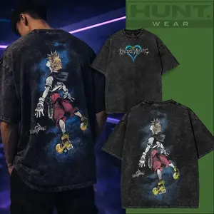 KINGDOM HEARTS SORA v4 Washed Tshirt Unisex graphic tee 90s Fabric Fit Clothes Top Cotton, Menswear Top Black Casual Crewneck Shortsleeve Clothes Soft