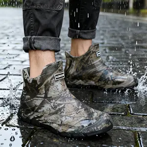 Men's Camo Waterproof Rain Boots -Durable, Slip-Resistant Short Ankle Boots forOutdoor Work, Fishing, and Gardening withReinforced Rubber Sole and Pull Tab Design,Gardening Footwearl Camouflage FootwearlSlipresistant Footwear