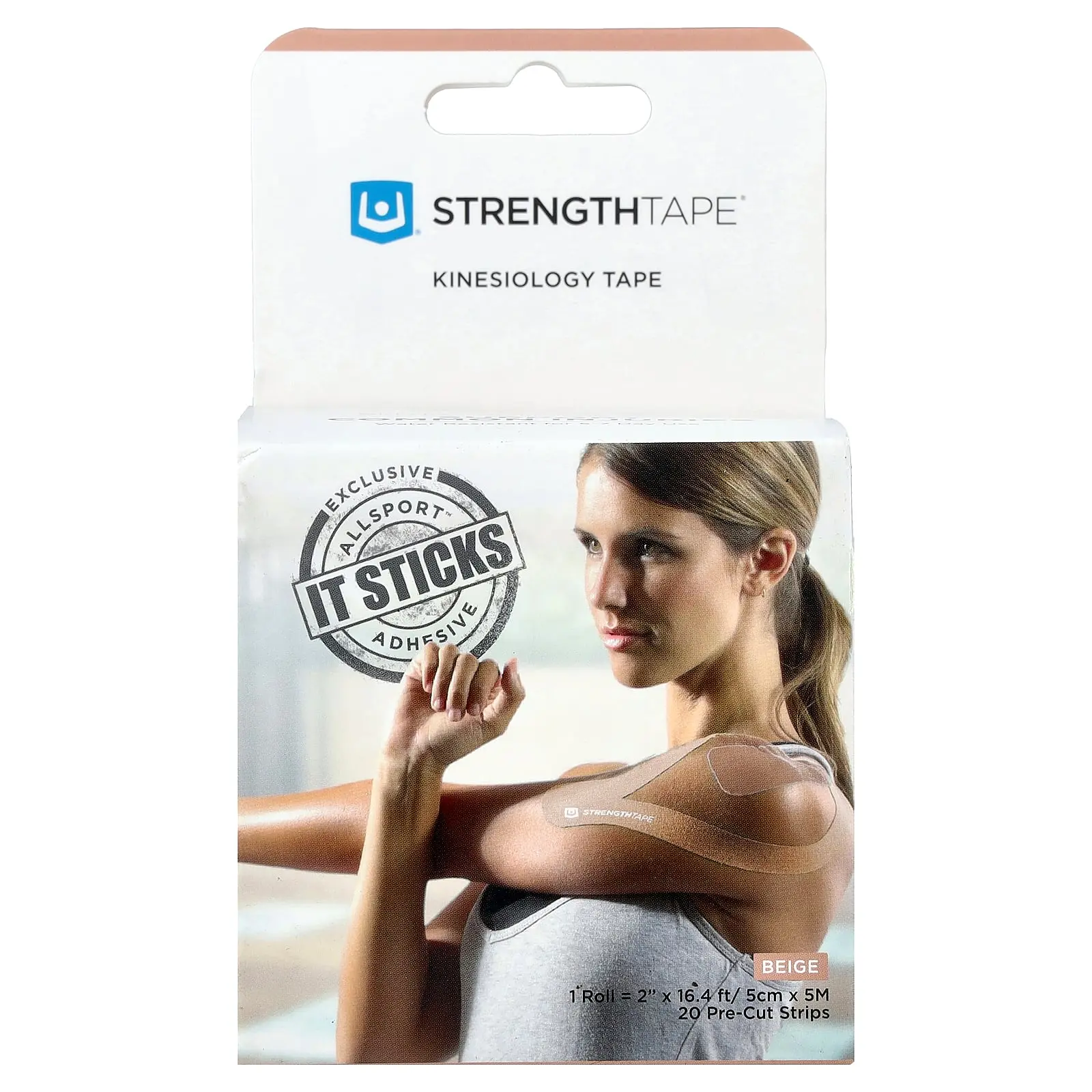 Strengthtape Kinesiology Tape, Beige, 20 Pre-Cut Strips