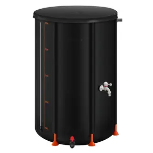Collapsible 66-Gallon Rain Barrel for Outdoor Use, Portable Rainwater Collection System with 500D PVC Construction, Garden Water Catcher Tank Storage Container with Spigot and Overflow Kit, Black