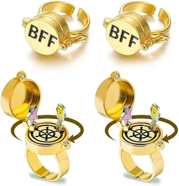 Upgraded BFF Rings with a Hidden Compass! New Fun Buckle Design & Rotating Bearing Mechanism. Aesthetic Cartoon-Inspired Friendship Jewelry Gifts for Besties.