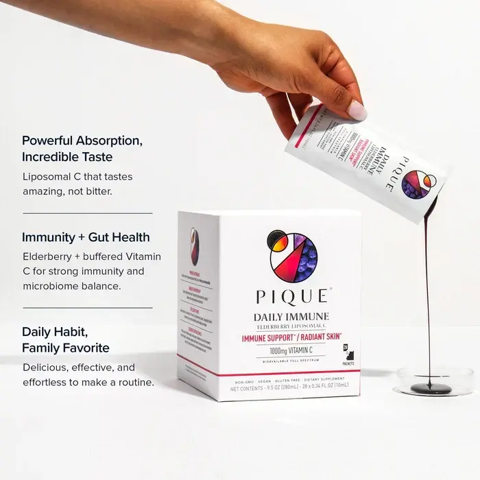 Pique Life Daily Immune - Elderberry Liposomal Vitamin C, Immune Support, Radiant Skin - 28 servings