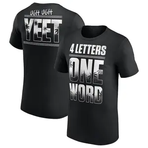 Men's Jey Uso Four Letters, One Word T-Shirt, WWE Tee Gift Fan Casual Cotton Fabric Menswear Streetwear T-Shirt, Trendy Regular Workout T-shirt Soft Top Classic Embroidered