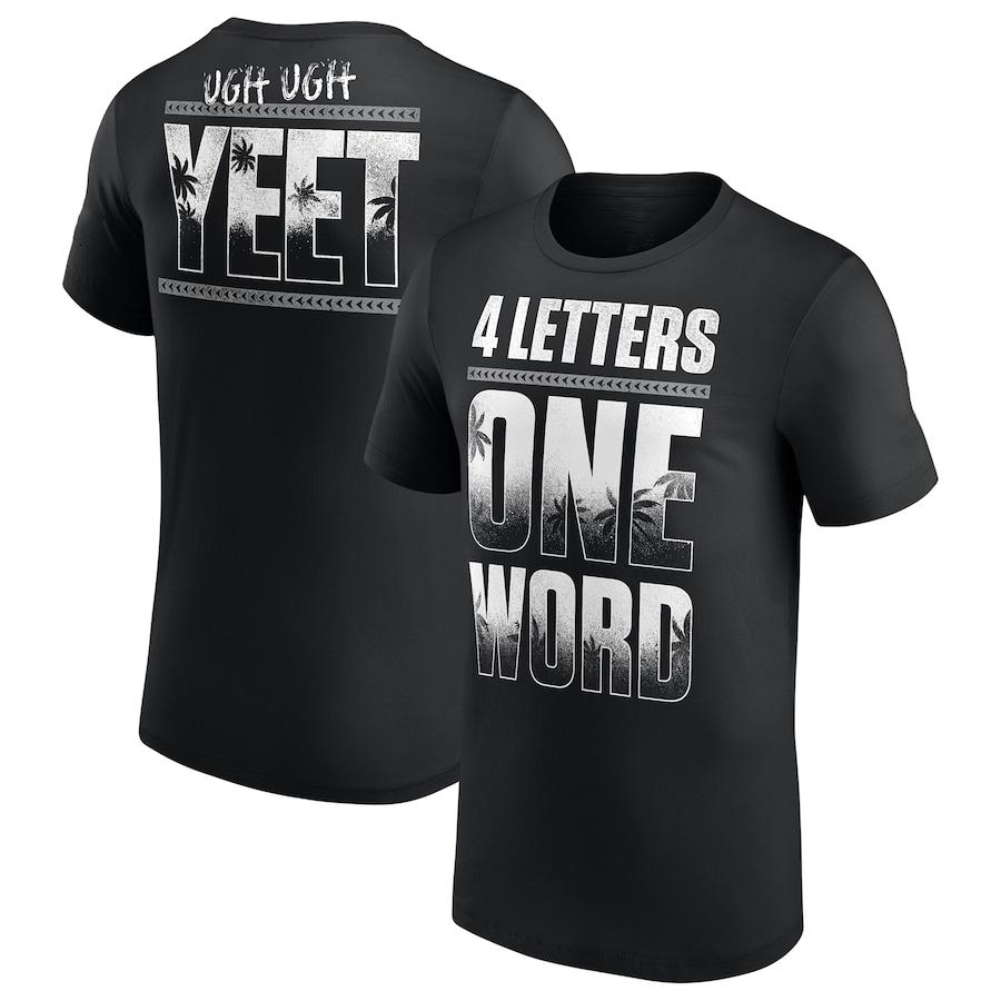 Men’s Jey Uso Four Letters, One Word T-Shirt, WWE Tee Gift Fan Casual Cotton Fabric Menswear Streetwear T-Shirt, Trendy Regular Workout T-shirt Soft Top Classic Embroidered