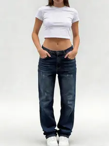 Women's Jean,Straight leg cut,Stretchy ,mid-to-high  waist, Streetwear Trouser Bottom outdoor wear,all seasons