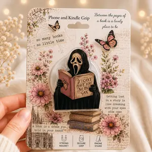 Spooky Ghost Face Phone Grip, Dark Romance Quote MagSafe Phone Holder, Gothic Bookish Magnetic Grip Stand, Horror Reader Kindle Accessory Gift