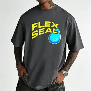 Flex Seal Classic Logo Tee,"Flex Seal" Water Drop Print Retro Loose-fitting T-Shirt, made of soft, breathable, and comfortable pure cotton, a casual top with a humorous street style. Perfect for Flex Seal brand enthusiasts.