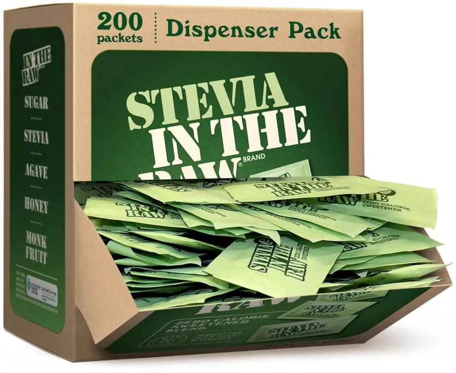 Stevia In The Raw Stevia Sweetener Packets, 200 Ct Box, Zero Calorie Stevia Sugar Substitute Packets, No Erythritol or Artificial Flavors, Vegan, Gluten Free, Kosher, Low Glycemic Index
