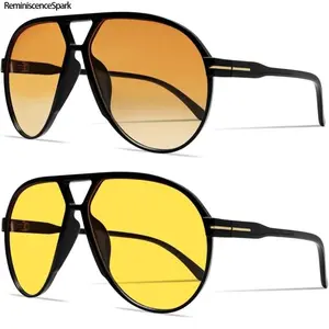 UV Protection Oversized Square Aviator Sunglasses – Unisex Retro 70s Classic Frame Design, Essential Outdoor Travel Eyewear for Men & Women