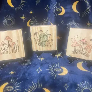 Magical mushroom coasters Pyrography