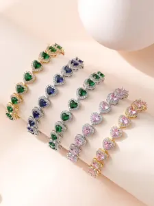 Heart Shape Copper Zircon Bracelet, Luxurious Design, Metal Plated Gold Finish, Elegant Jewelry Accessory, Perfect Gift Idea, Heart Shaped Bracelet