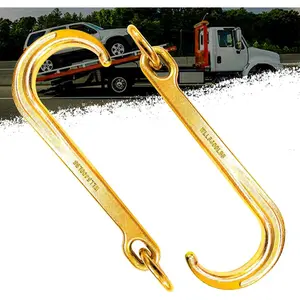 Pair of 15" J Hooks for Towing - G70 Steel with Chain Links, 5400 lb Capacity - Heavy Duty Tow Hook Fits , ,