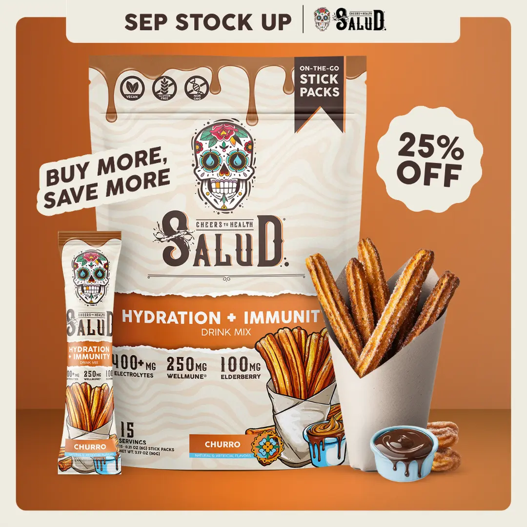 Salud 2-in-1 [Hydration + Immunity] Electrolytes, Immune Support, Dairy & Soy Free - 400mg Electrolytes, 250mg Wellmune, 100mg Elderberry - Healthcare, Vitamin (15 Servings)