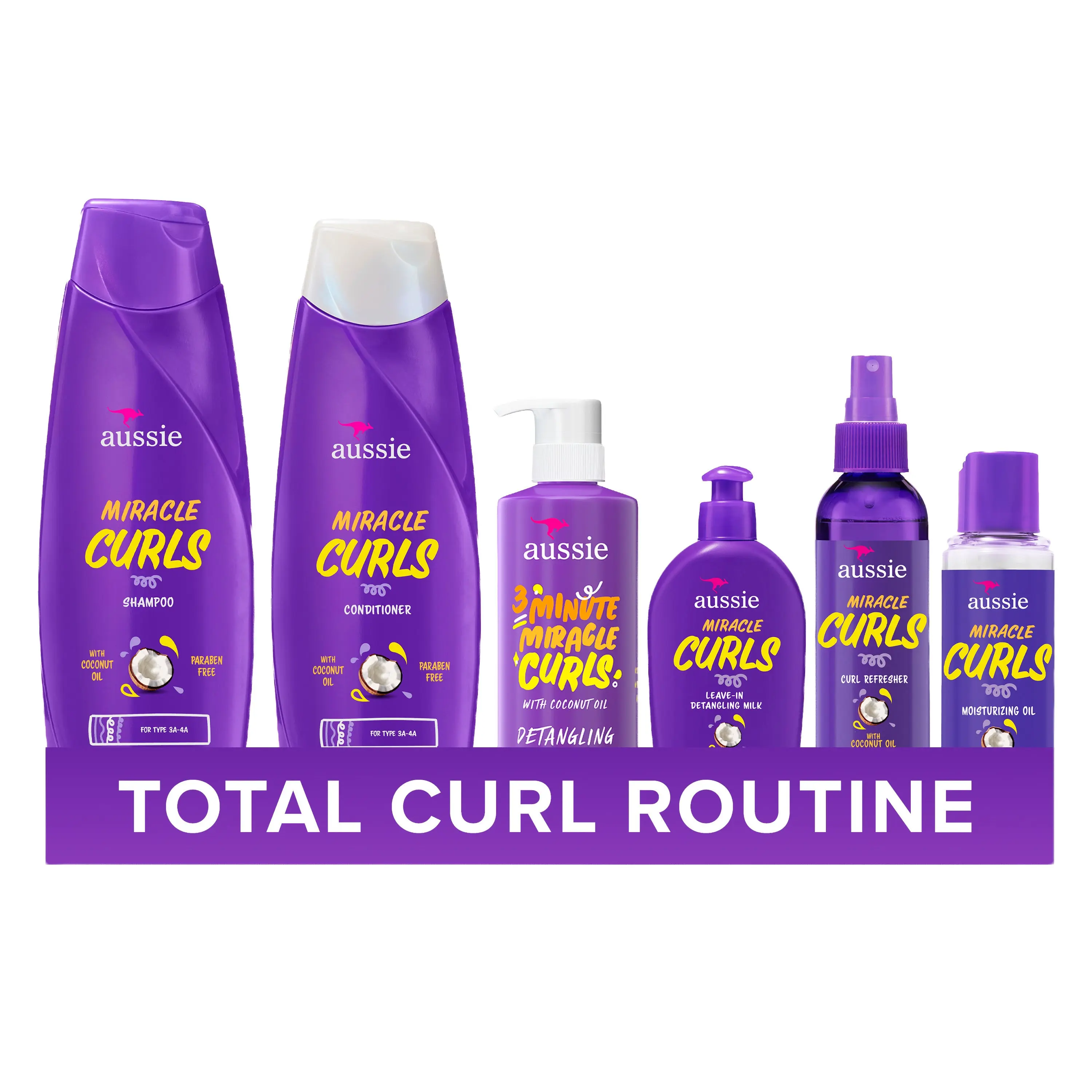 Aussie Miracle Curls Regimen Kit: Shampoo, Conditioner, Deep Conditioner, Refresher Gel, Detangling Milk, Oil Treatment 6-Piece Set
