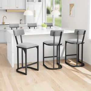 Bar Stools Set of 6, Counter Height Bar Stools for Dining Room, Island Chairs for Kitchen Table, Tall Barstools with Back, Metal Counter Stools with Upholstered for Home Bar (Gray), Metal Frame